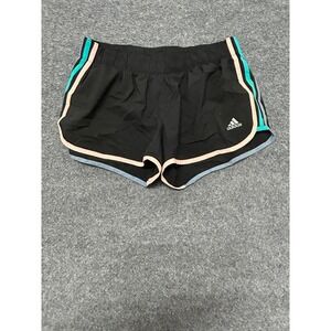 Adidas Shorts Womens Size L Black Teal Peach Stripe 3in Inseam Athletic Running